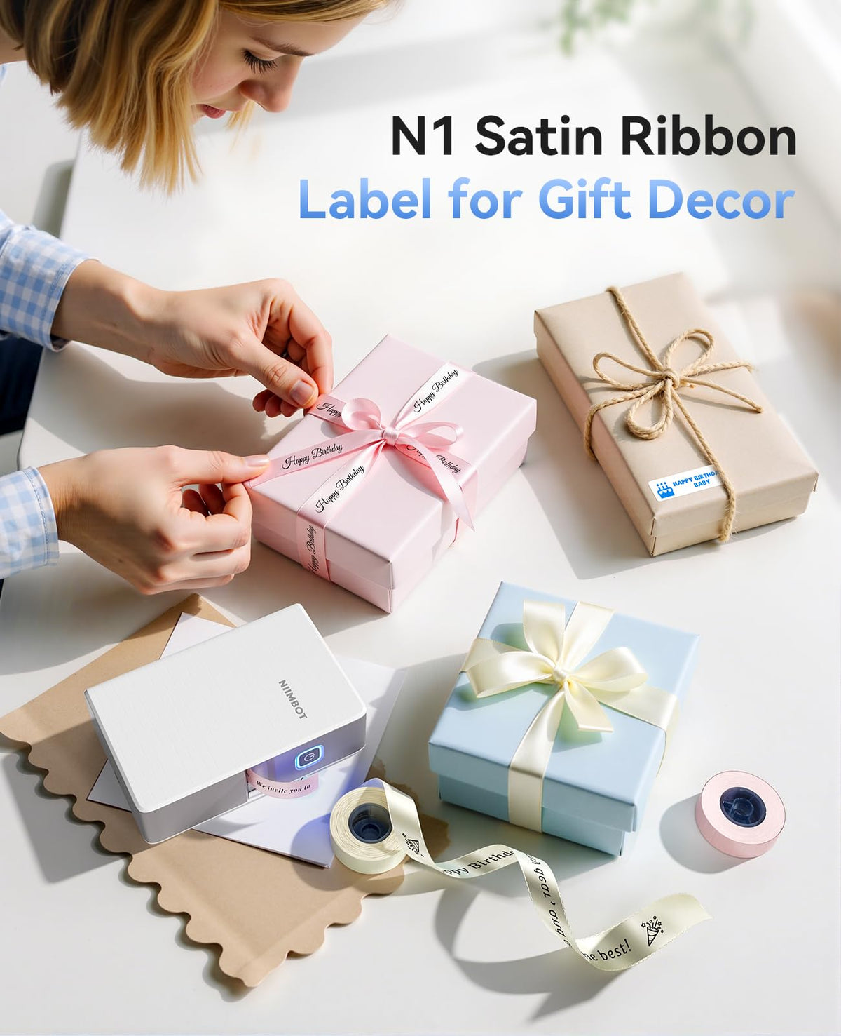 N1 Label Maker with Tape, Portable Bluetooth Label Printer, White