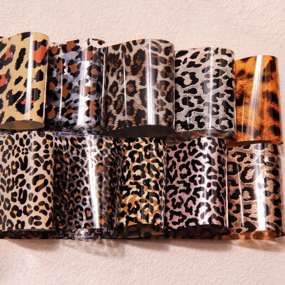 Leopard Print Nail Art Foils Transfer Stickers 10Pcs Leopard Snake Print Nail Foils Adhesive Decals Nail Supplies