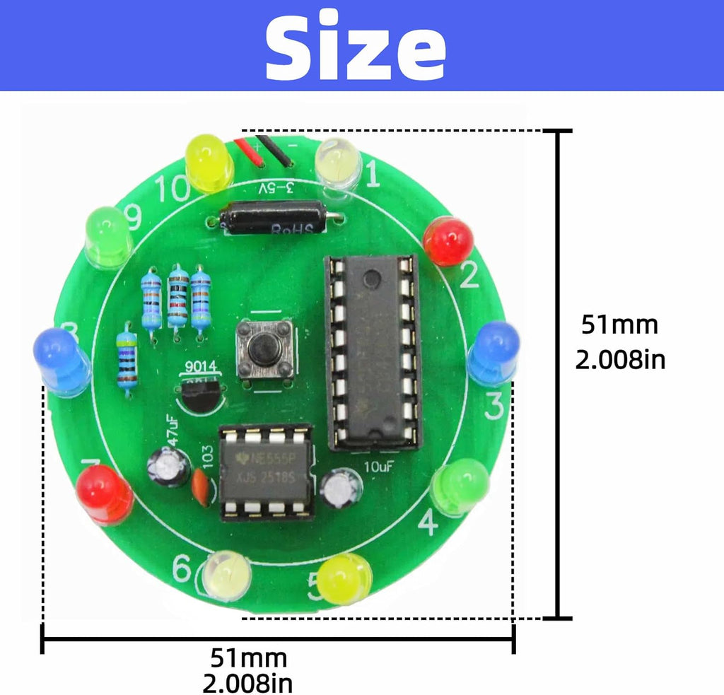 2PCS Soldering Practice Kit CD4017 NE555 DIY Lucky Wheel LED Light Circuit Board Solder Project for Electronics Beginners to Learn and Training