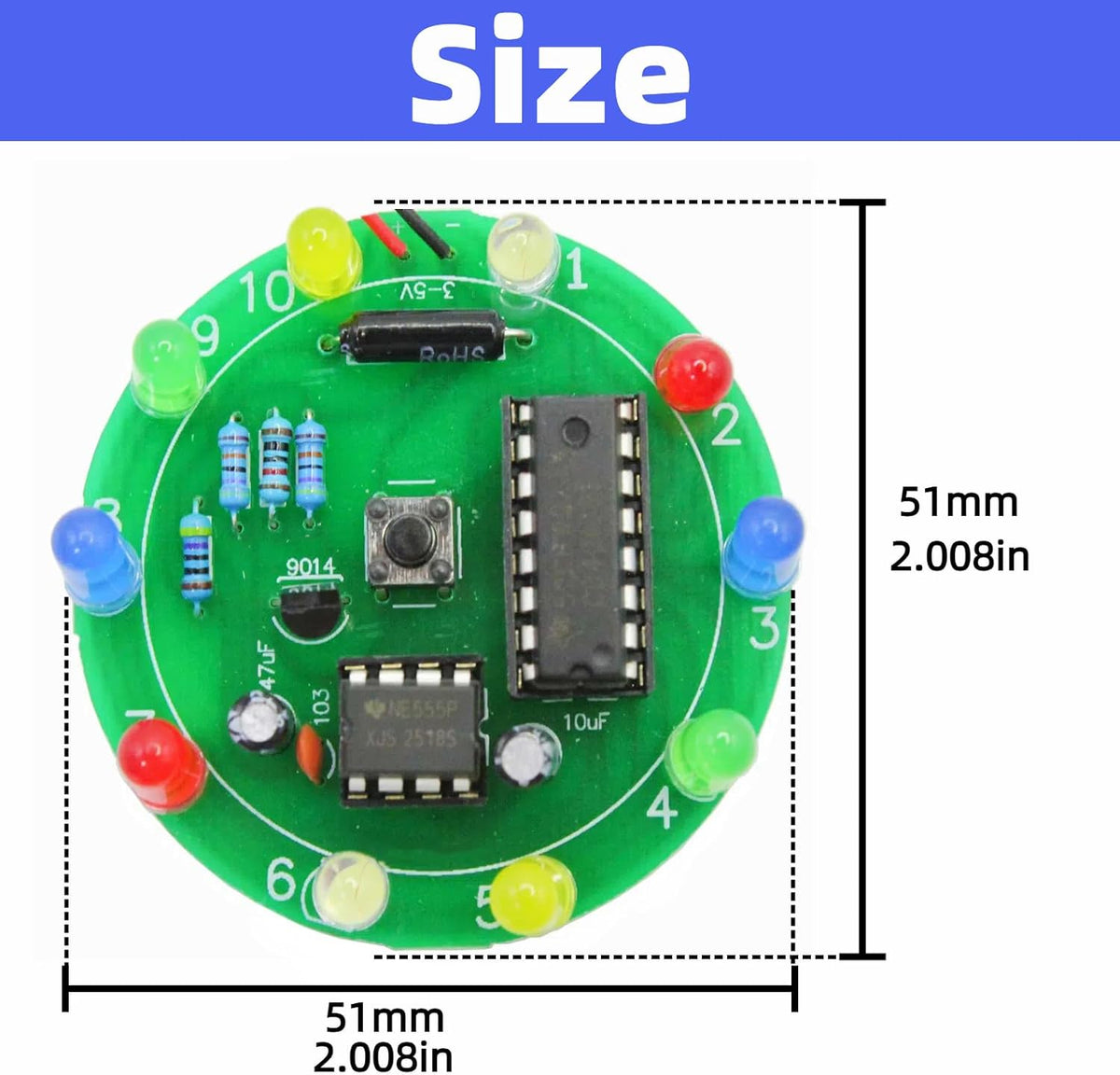 2PCS Soldering Practice Kit CD4017 NE555 DIY Lucky Wheel LED Light Circuit Board Solder Project for Electronics Beginners to Learn and Training
