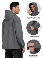 Mens Raincoat Waterproof Rain Jacket Grey XL