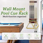 Hardwood Billiards Pool Cue Rack - Wall Mount Holder for 6 Cues, Sticks Storage and Table Accessories Organizer