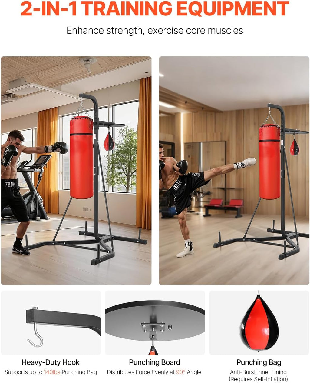 2 in 1 Punching Bag Stand, Steel Heavy Duty Workout Equipment, Adjustable Height Boxing Punching Bag and Speed Bag