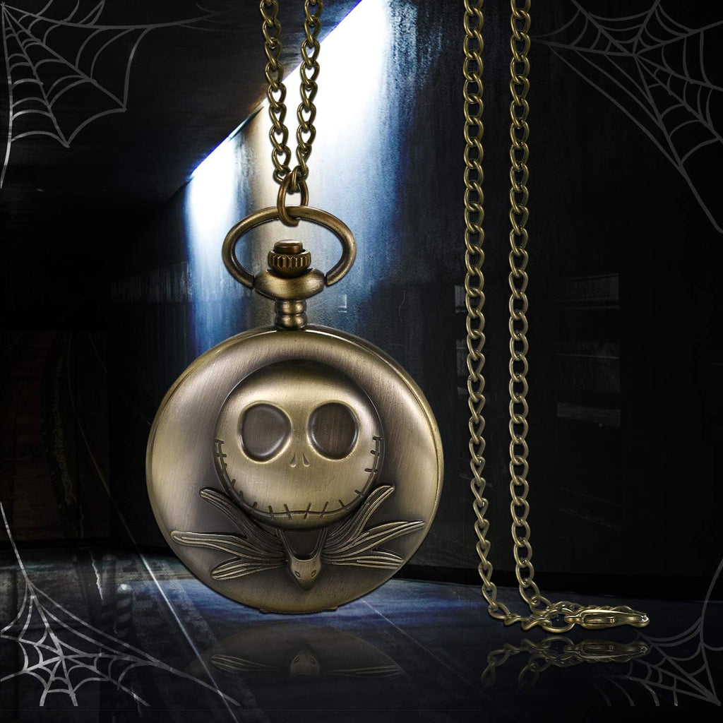 Nightmare Christmas Pocket Watch Vintage Novelty Skull Skeleton Quartz Pocket Watch Necklace for Father's Day