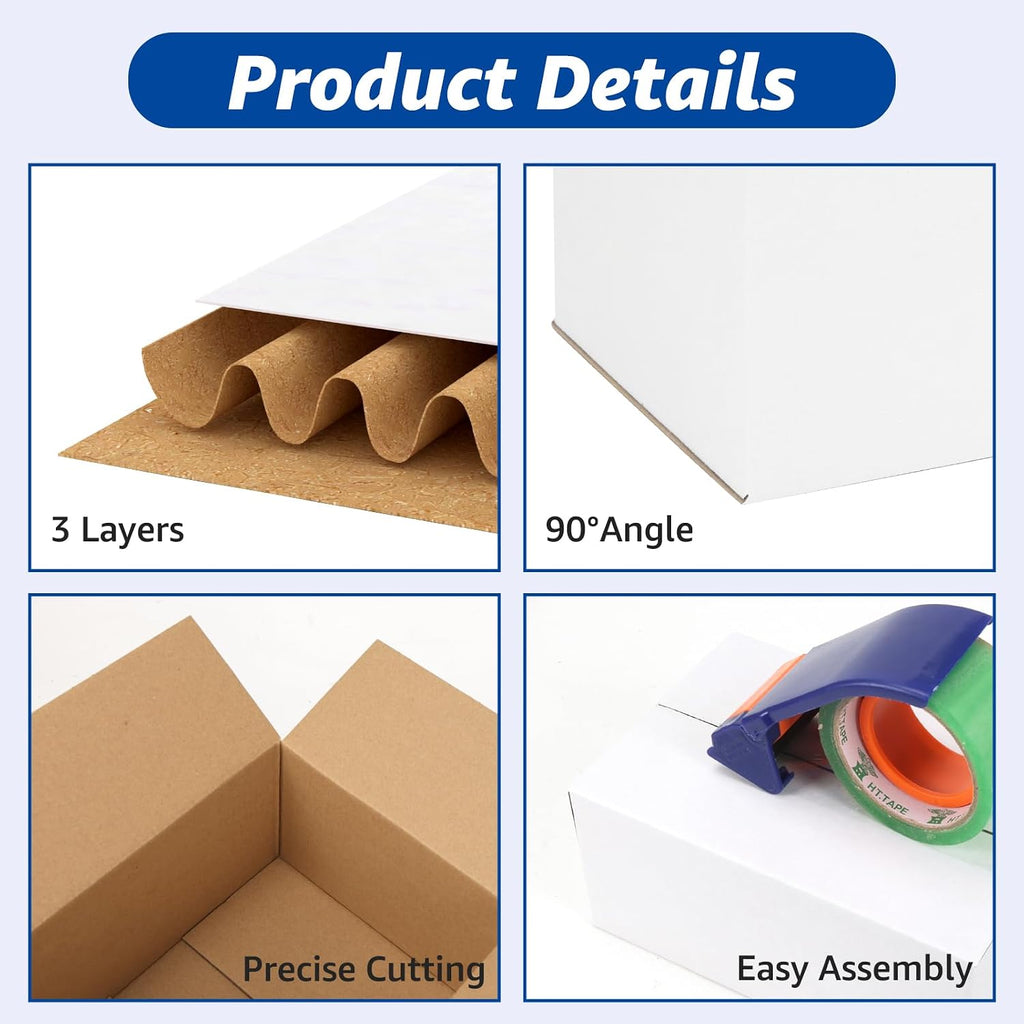 Assorted Sizes Shipping Boxes 30 Pack (8x8x8, 6x6x6, 5x5x5), White Corrugated Cardboard Mailers, Each 10 PCS Small