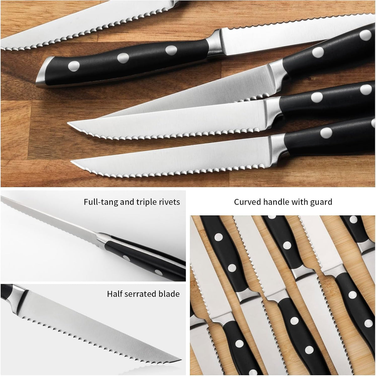 8-Piece Steak Knives Set, 4.7 Inch Full-Tang Serrated Sharp Knives