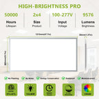 2x4 LED Flat Panel Light Drop Ceiling 9576LM 5CCT 0-10 triac Dimmable 4Pack
