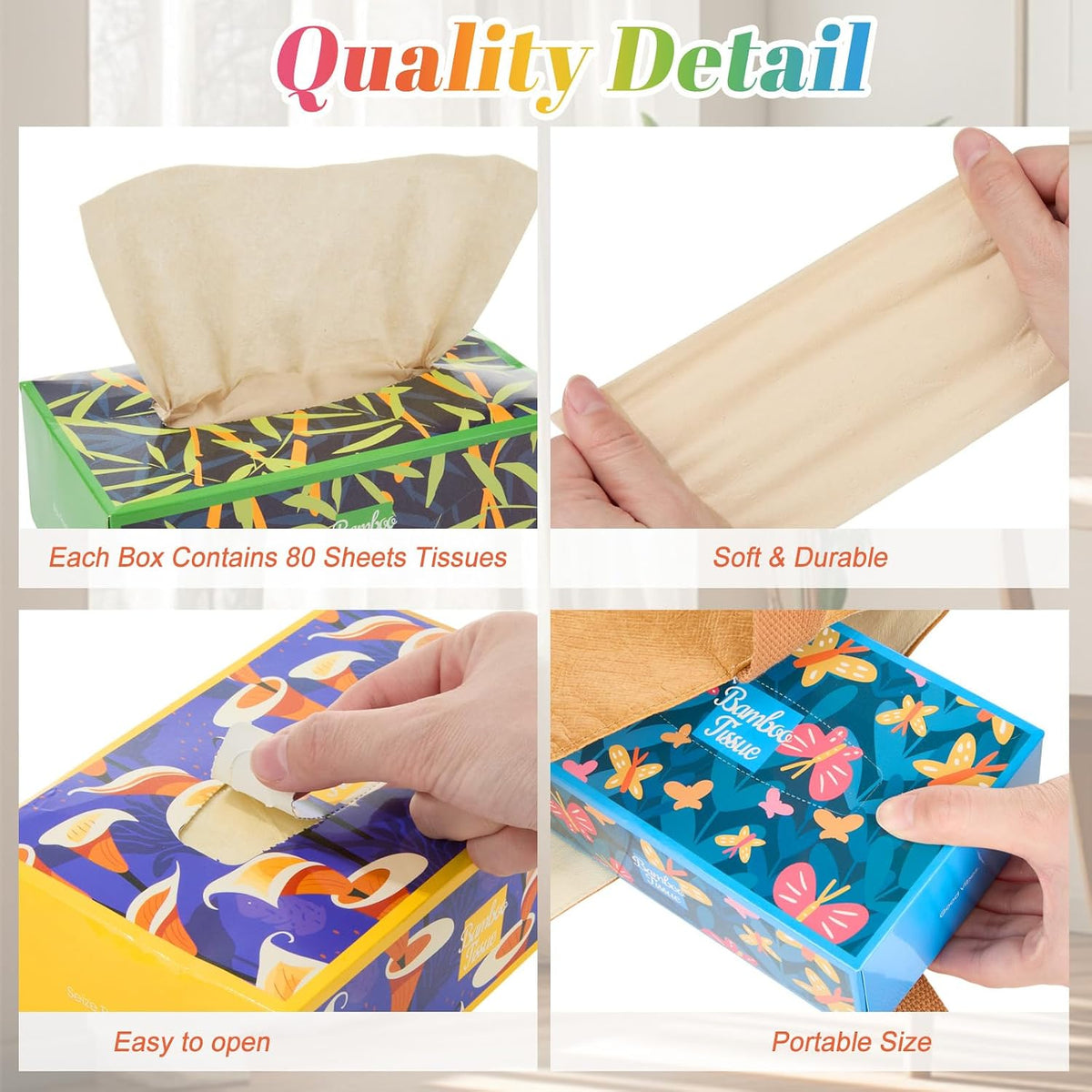 12 Boxes Bamboo Facial Tissues Box Paper, Soft Cube Facial Tissue