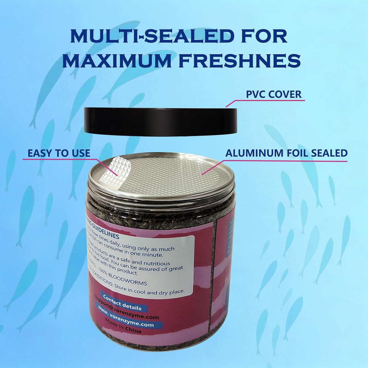 Freeze Dried Blood Worms Fish Food - High Protein Natural Aquatic Food for Tropical & Saltwater Fish, Betta