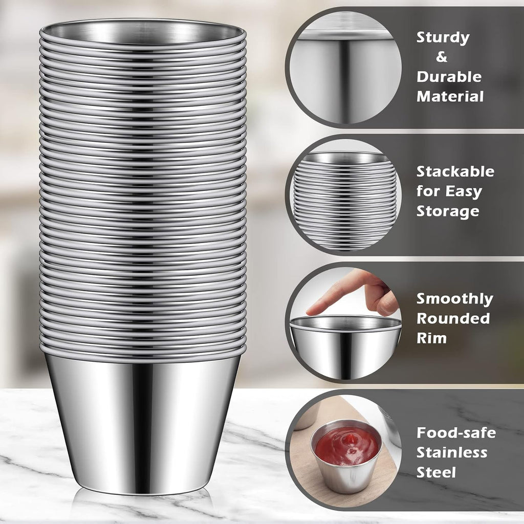 100 Pcs Metal Ramekins Stainless Steel Sauce Cups Bulk,2.2 Oz
