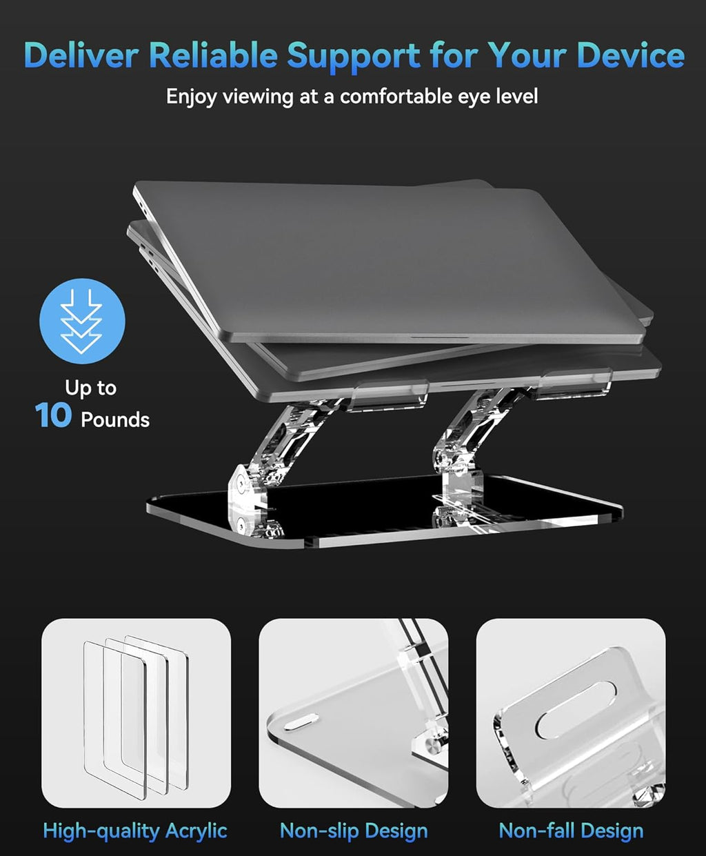Acrylic Laptop Stand for Desk, Adjustable Ergonomic Laptop Riser, Portable Foldable Computer Stand, Compatible with