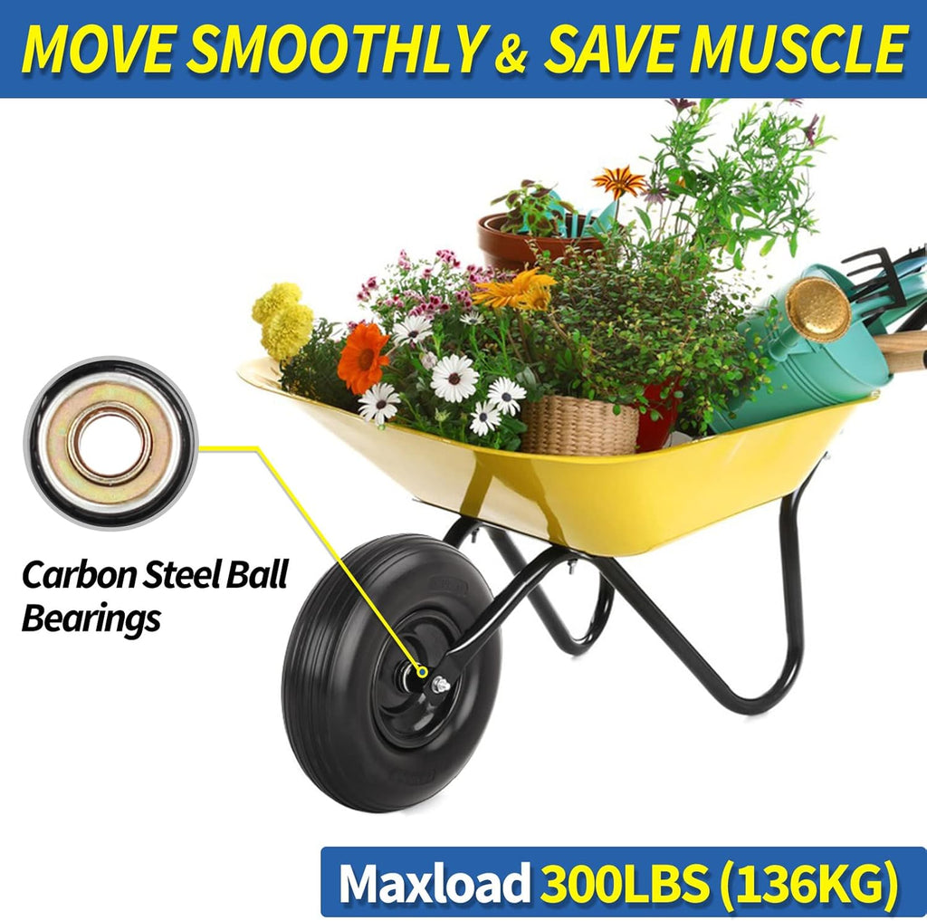 4.00-6 Wheelbarrow Tire, 13" Flat-free Solid Tire and Wheel, with 5/8" or 3/4" Bearings, 1.75" Centered Hub for