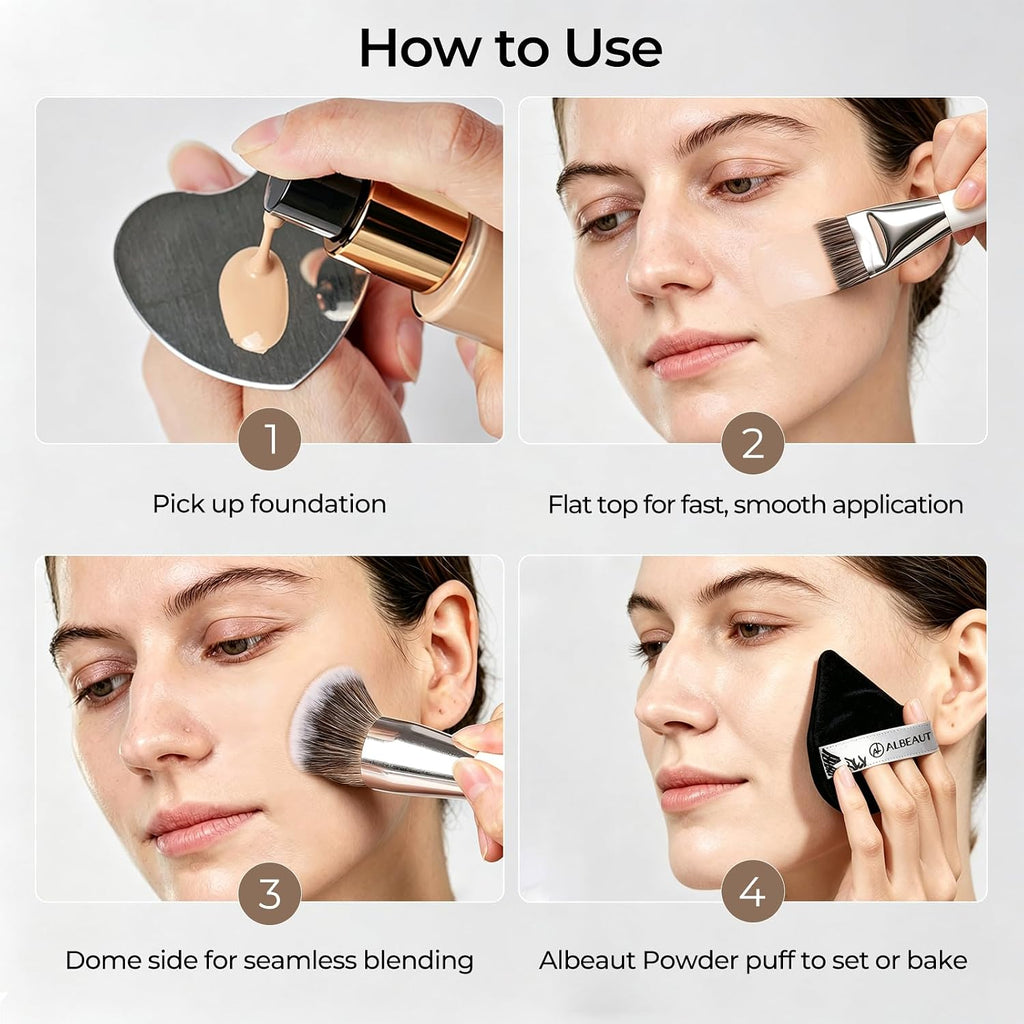 Foundation Brush for Liquid Makeup, Flat+Dome Dual Makeup Brush