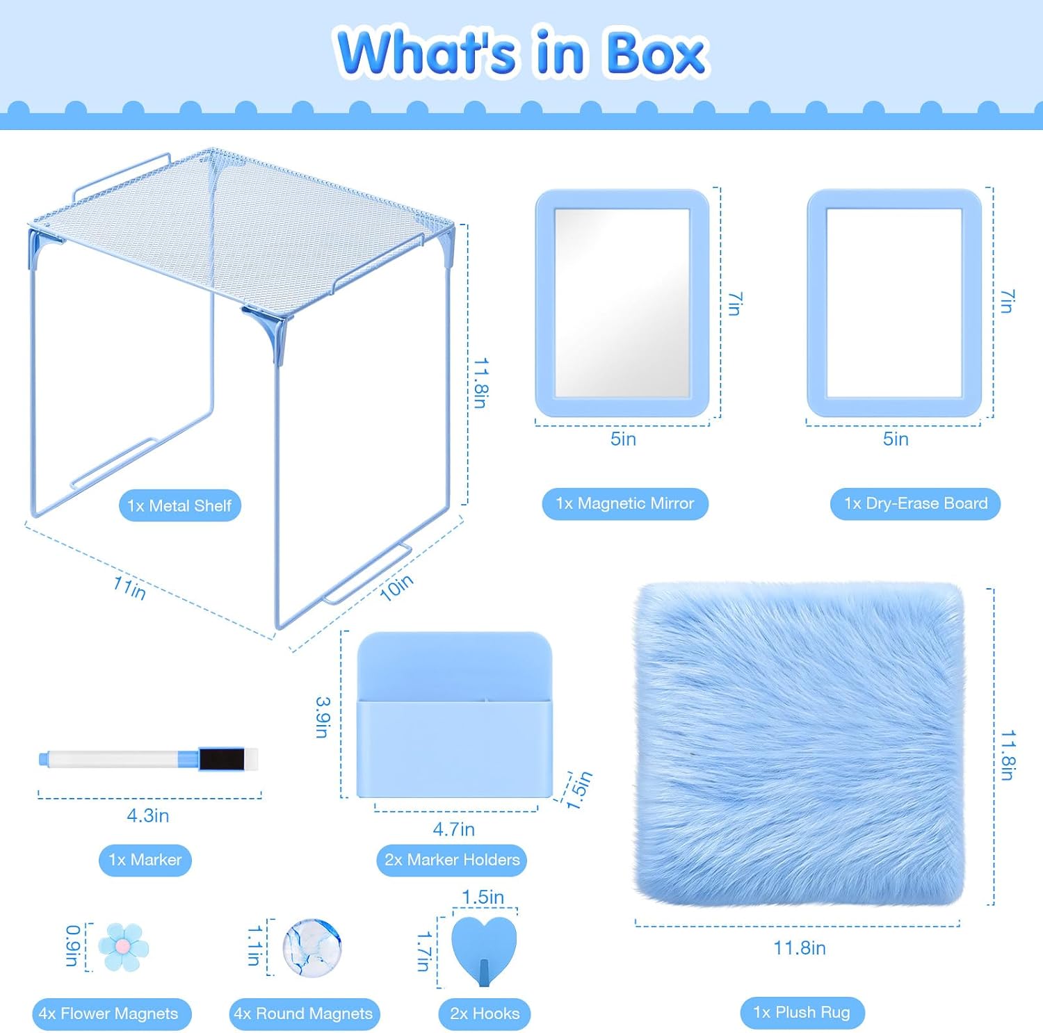 17PCS Locker Accessorie, Lockers Decor for School & Work, Blue | Includes a metal mesh shelf, whiteboard, magnetic