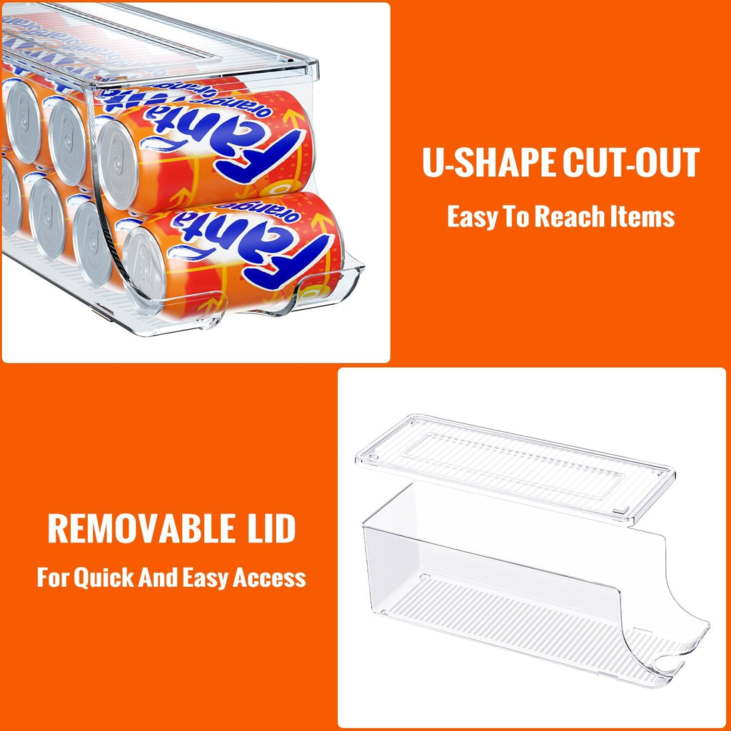 2 Pack Soda Can Organizer for Refrigerator, Stackable Canned Food Pop Cans Container Can Holder Dispenser with Lid