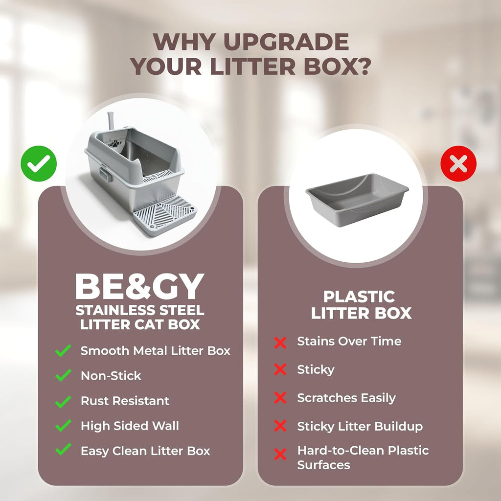 Stainless Steel Litter Box XL, Extra Large High Sided Litter Box with Handles for Big Cats, Anti-Urine Leakage Metal