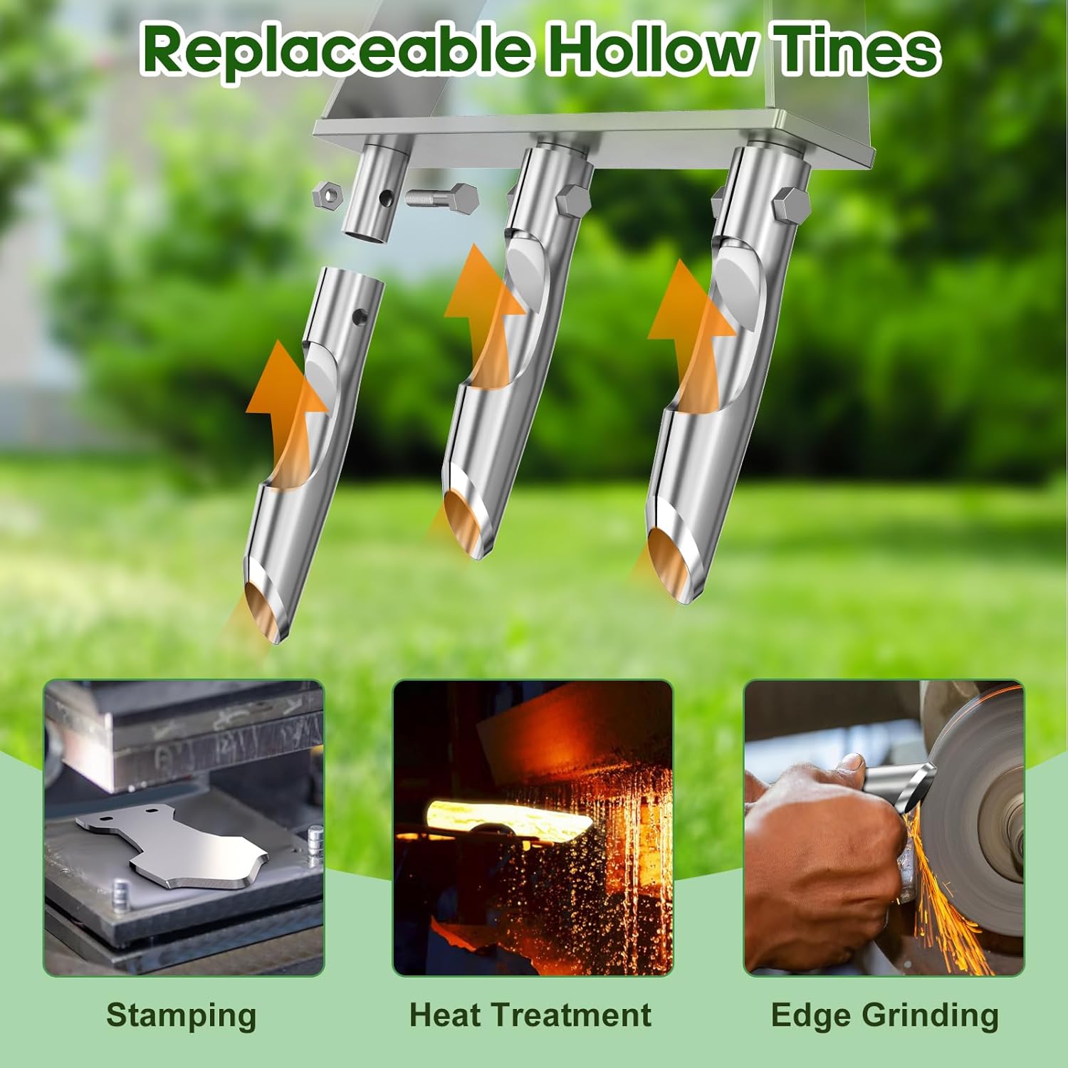 Manual Core Aerator Lawn Tool - Lawn Aerator Tool with 3 Hollow Tines, Semi-Assembled Grass Aerator Core Aeration