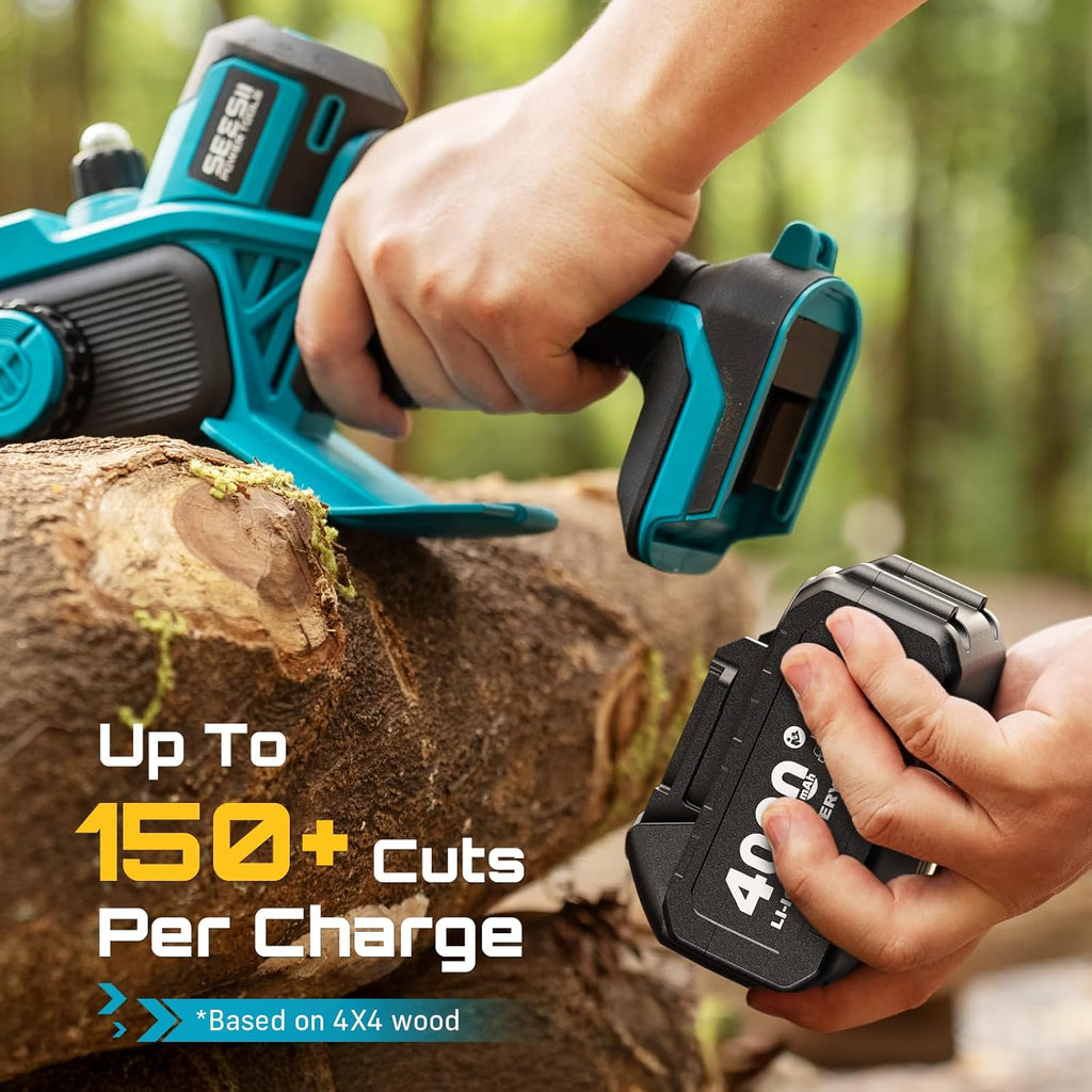 Flagship 8-Inch Cordless Mini Chainsaw, Upgraded Brushless Motor | Electric Chainsaw with 2×4000mAh Batteries