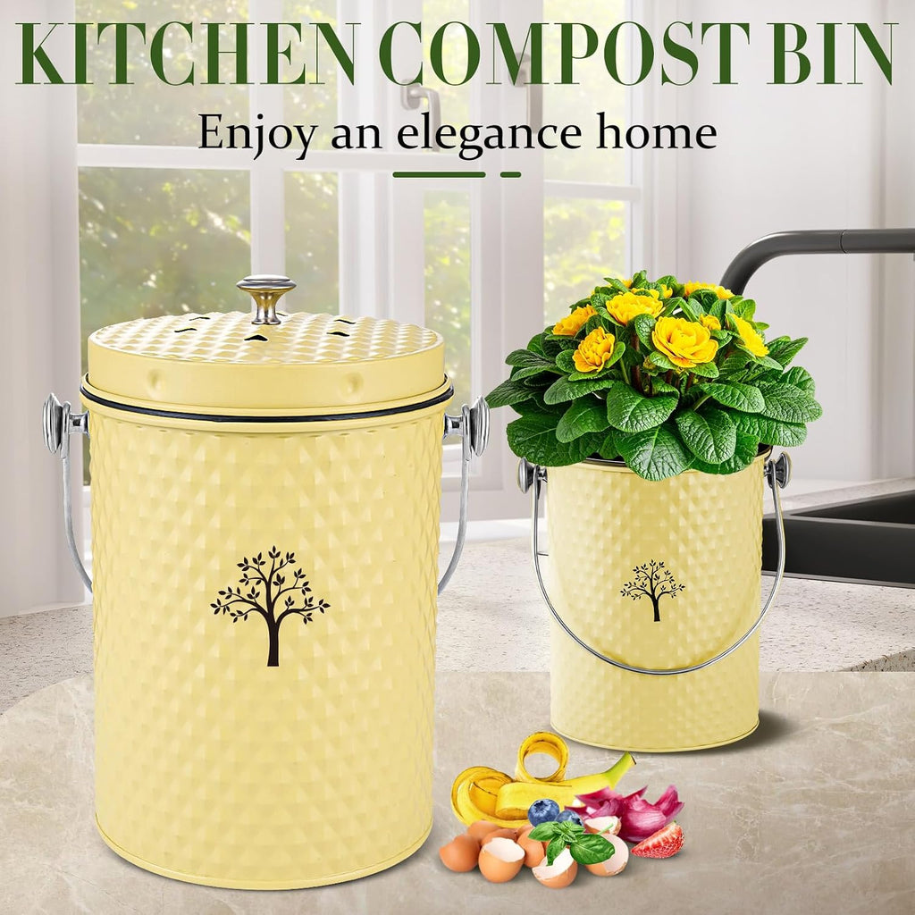 Countertop Kitchen Odorless Compost Bin with Removable Inner Bucket | 1 Gallon Composter Container,Includes 50