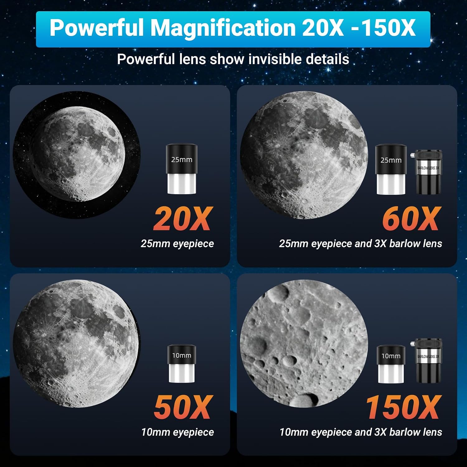 Telescope for Beginners, 70mm Aperture (20X-150X) 500mm Focal Length Refractor Astronomy Telescopes for Planets and