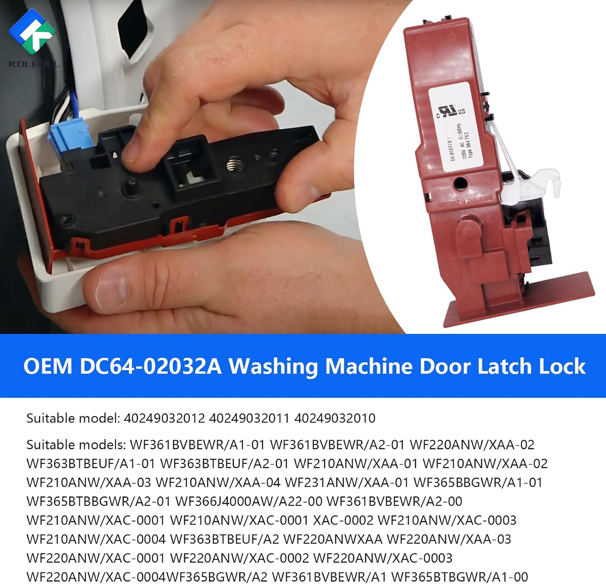OEM DC64-02032A Washer Door Lock Latch Compatible with Samsung Kenmore