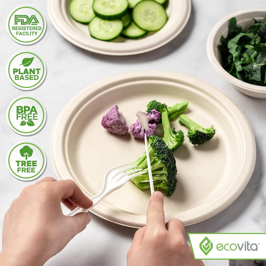 100% Compostable Forks - 500 Large Disposable Utensils (7 in.) Bulk Size Eco Friendly Durable and Heat Resistant