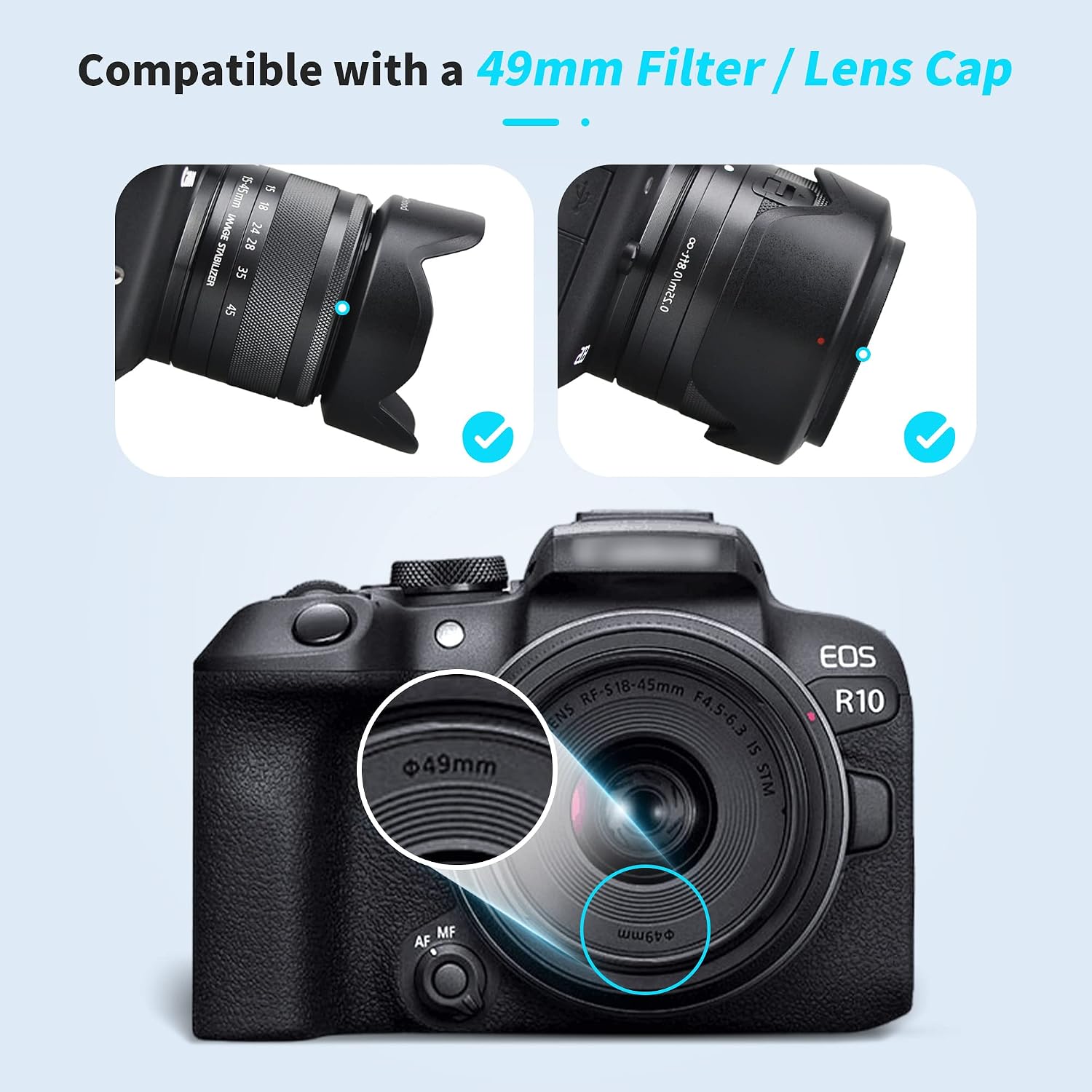 Camera Lens Hood for Canon EF-M 15-45mm & RF-S 18-45mm, Replaces EW-53 | for Canon EOS R100 R50 M50 Mark II M5 M6