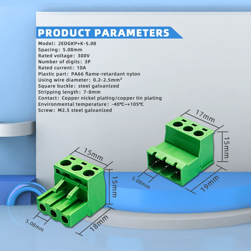 DaFuRui 20 Pairs 3 Pin 5.08mm PCB Mount Phoenix Type Connector with Plug