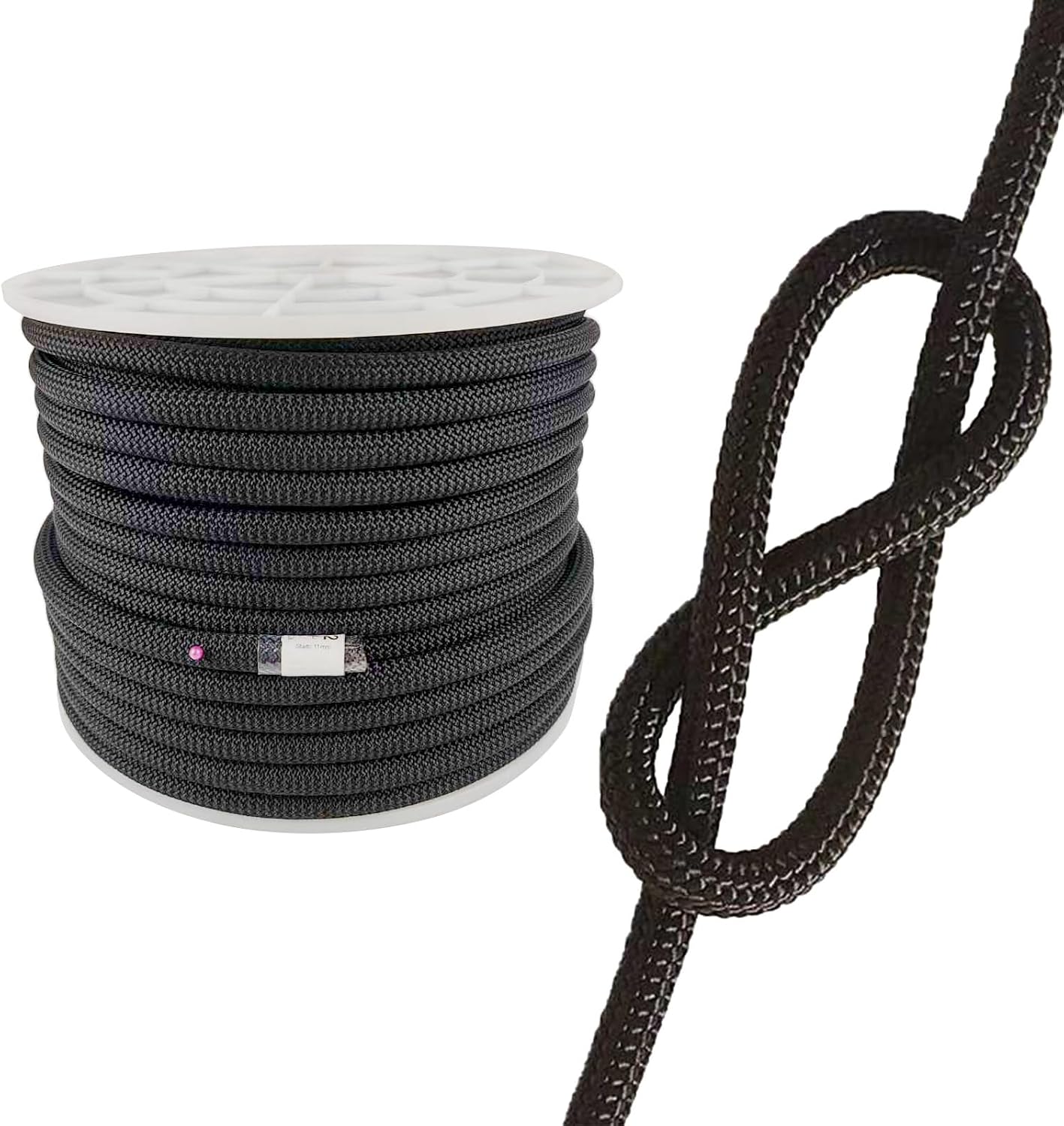 UIAA Static Climbing Rope 11mm, 45M(150FT) Black | Nylon Kernmantle, Rappelling Rope, Survival Rescue Cord, Rock