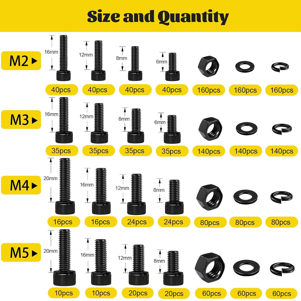 1760PCS M2 M3 M4 M5 Metric Hex Socket Head Screws Assortment Kit