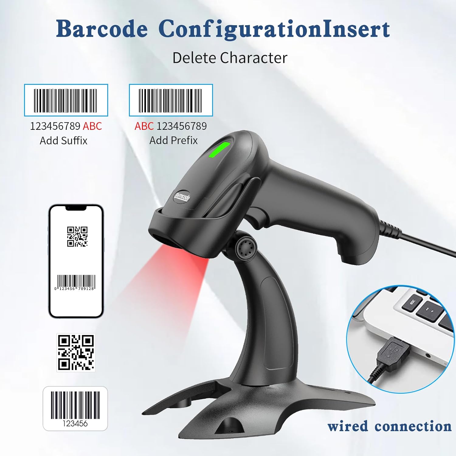 Barcode Scanner with Stand USB Wired Inventory 2D 1D QR Code Scanner with Automatic Hands-Free Scanning Barcode