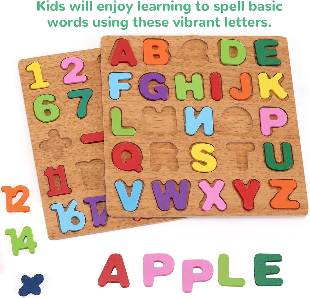 Alphabet Wooden Puzzles for Toddlers 3-5, Pack of 3 ABC, Number and Shape Puzzle, Preschool Educational Learning Toys