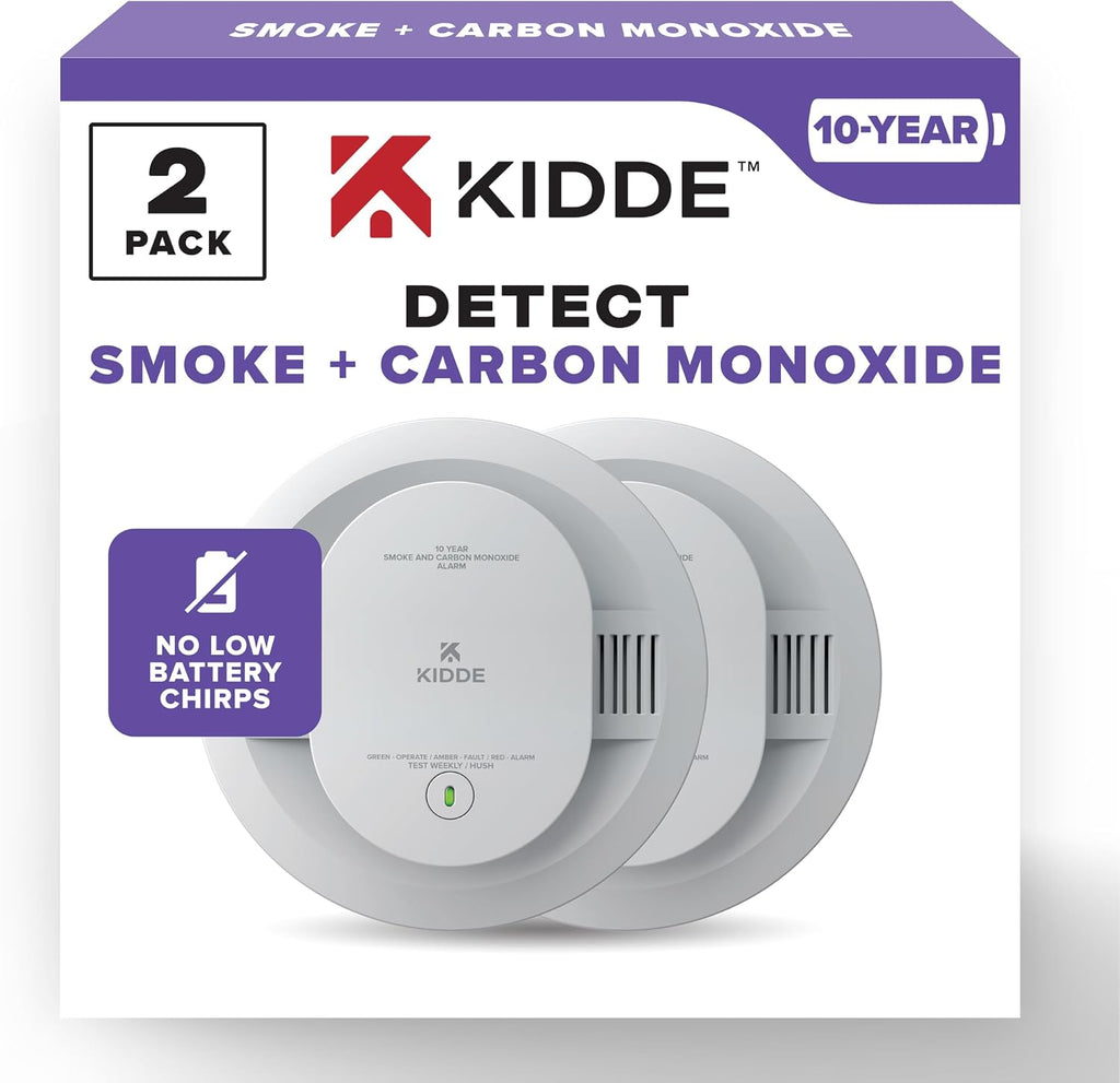 Smoke and Carbon Monoxide Detector, 10-Year Battery Powered, LED Status Lights, 85 dB Alarm, 5-inches, 30CUD10, 2 Pack