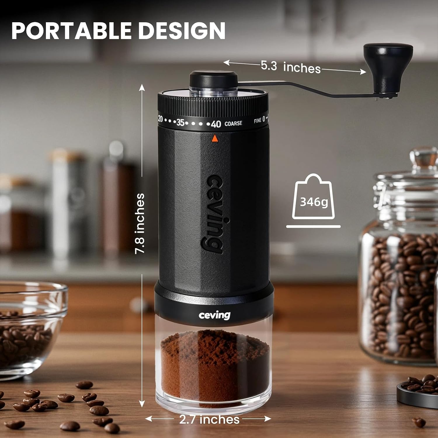 World's First 60g Large Capacity Manual Coffee Grinder, Black | 40 External Settings, Portable Hand Coffee Bean Mill