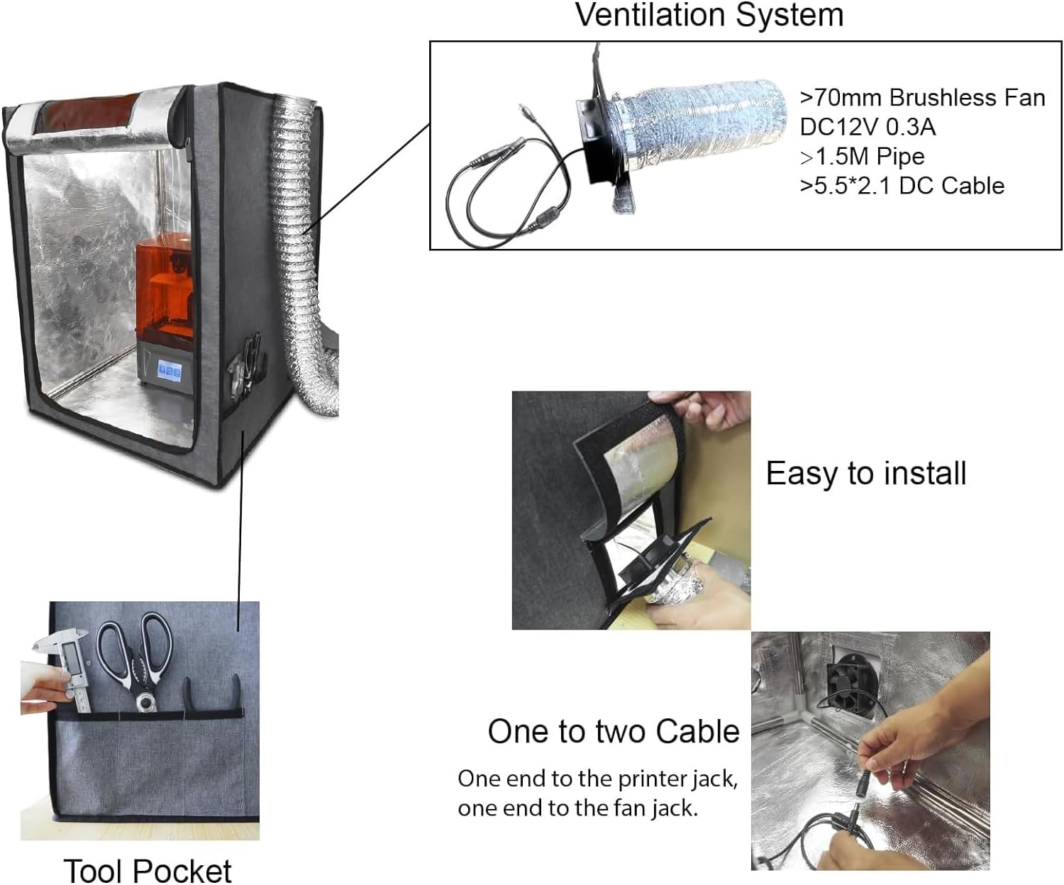 Multifunctional 3D Printer Enclosure Ventilation Eliminate Odors Tent Cover | Adjustable vent Compatible with
