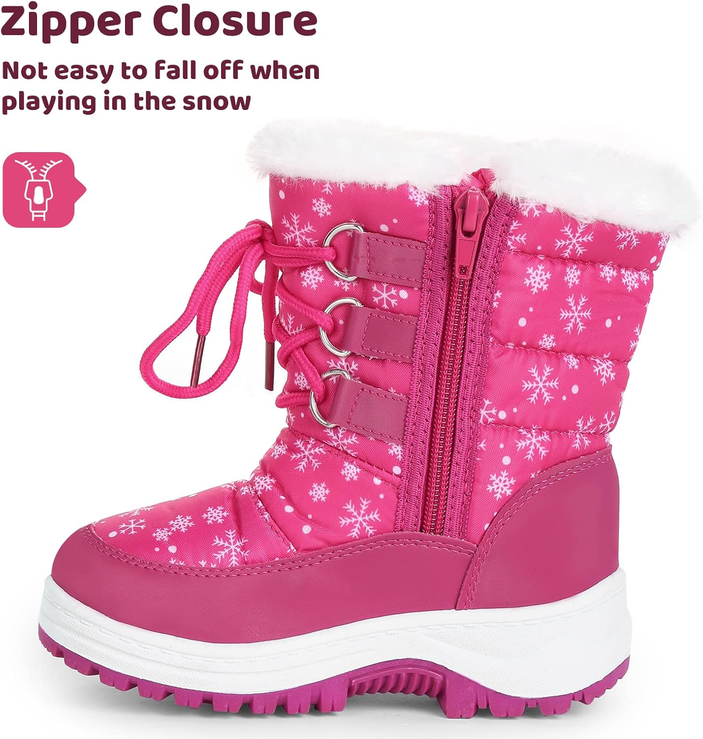 Kids Girls Insulated Fur Winter Warm Snow Boots Toddler/Little Kid | Water-Resistant,Side Zipper,Thick Warm