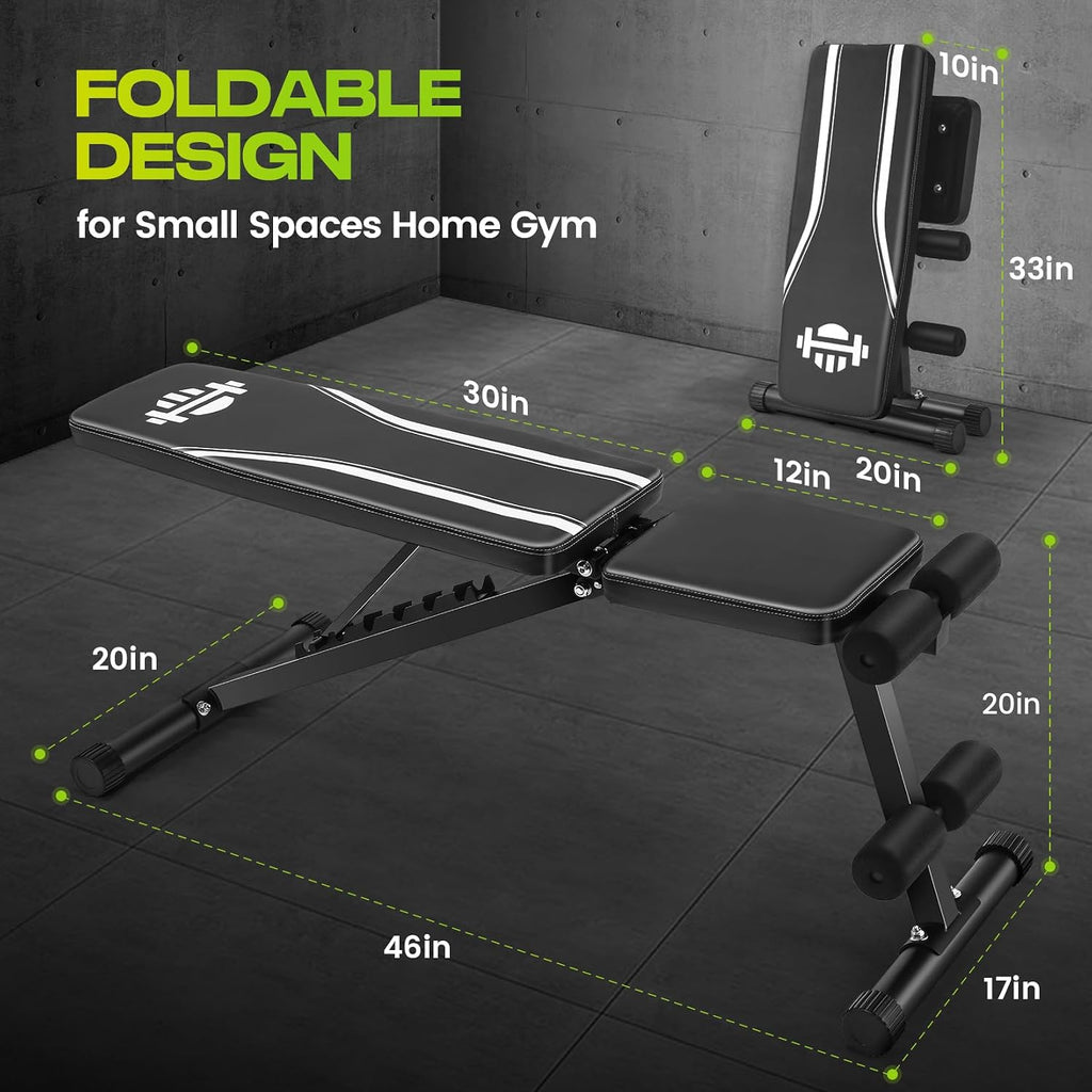 Basic Weight Bench, ASTM-Certified 660 LBS Foldable Workout Bench for Home Gym with 8 Adjustable Backrest Positions