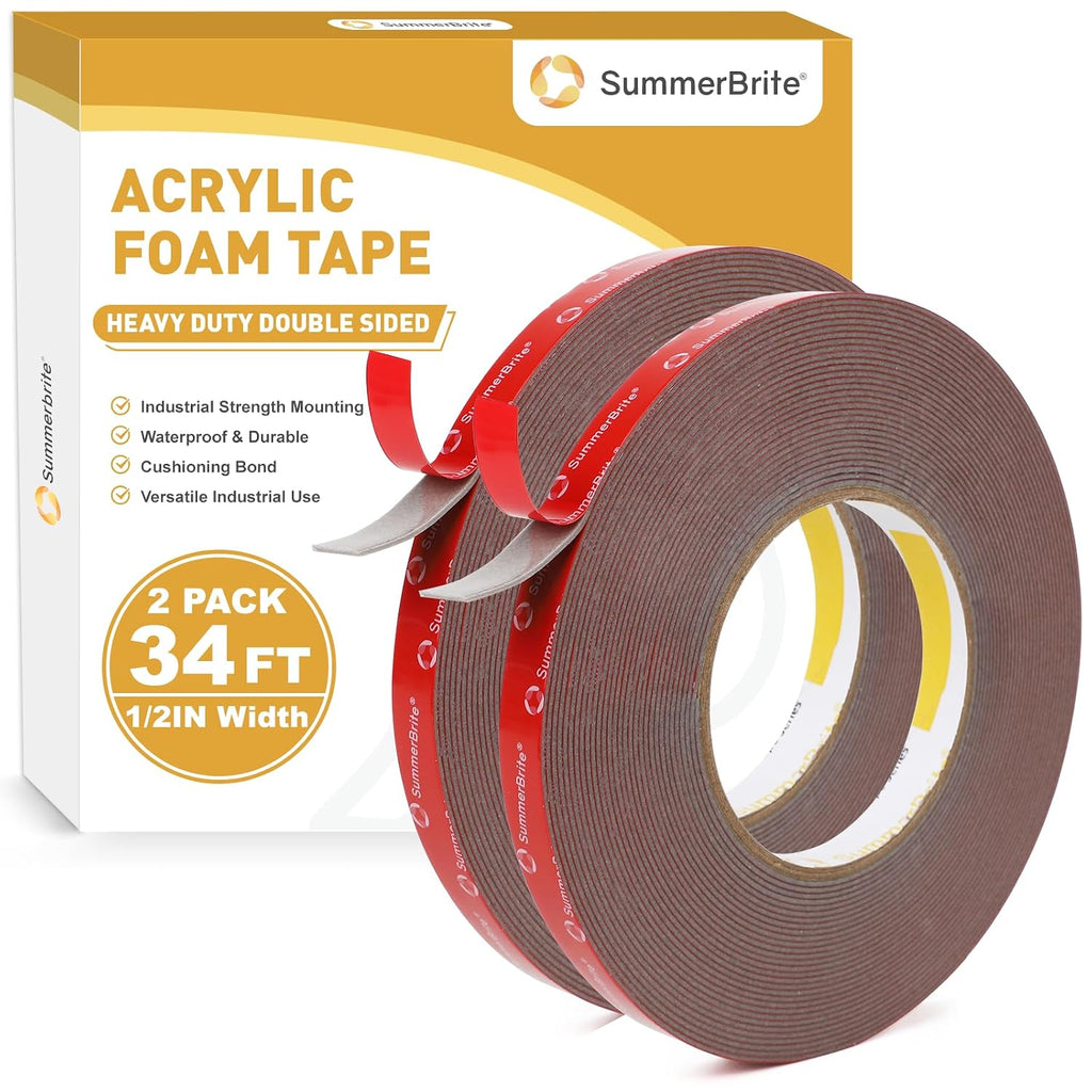 Heavy Duty Double Sided Foam Tape, 0.5 in x 34 FT, 2 Roll