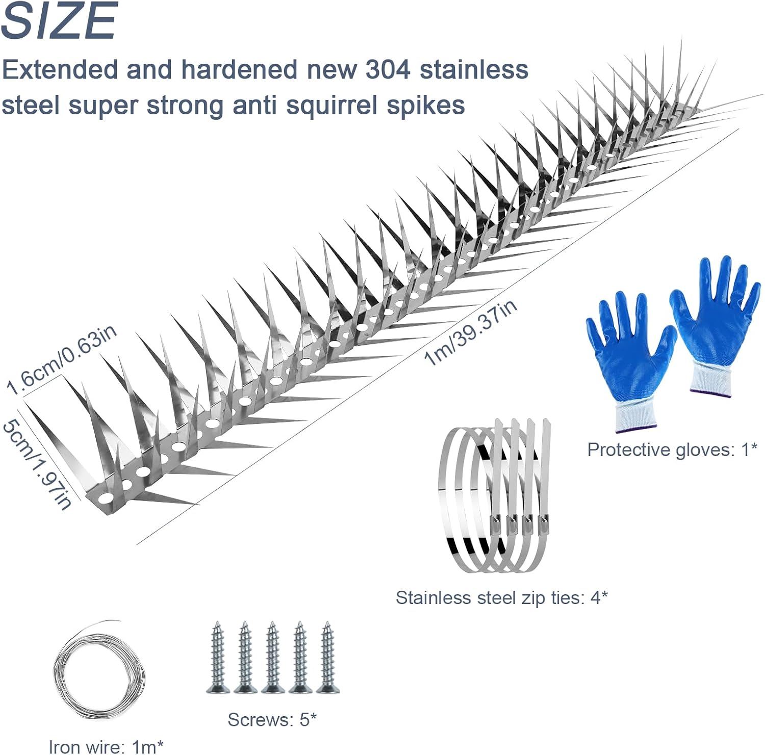 Bird Spikes 3.2 FT Anti Climb Spikes Stainless Steel Bird Squirrel Deterrent | Acts as squirrel baffles for bird
