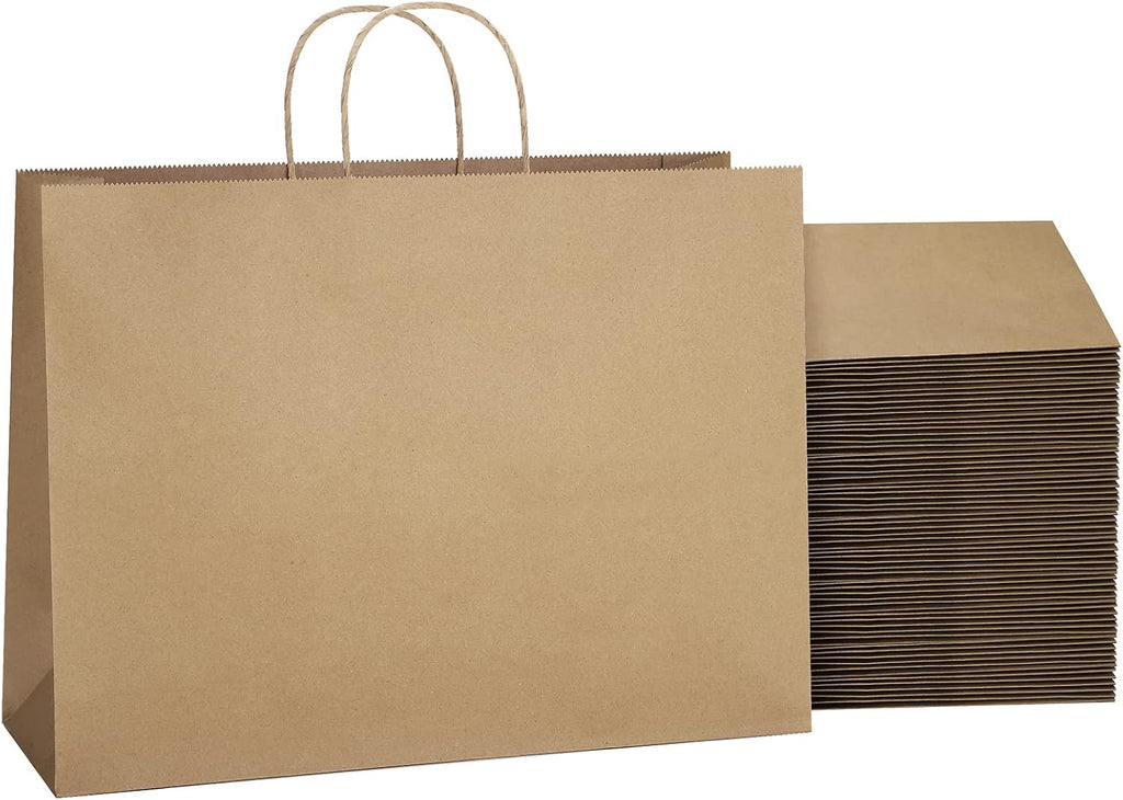 Brown Paper Bags with Handles 16x6x12, 25 Pack Large Kraft Paper Bags Bulk, Tote Bag Shopping Bags, Paper Gift Bags