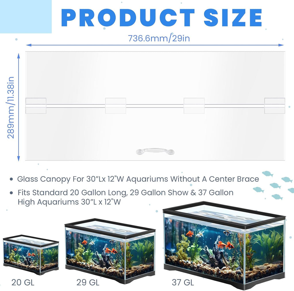Aquarium Polycarbonate Canopy Set 29 x 11.38 x 0.12 Inch for 20/29/37 Gallon Without Center Brace Aquariums Cover