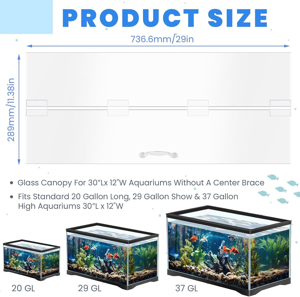 Aquarium Polycarbonate Canopy Set 29 x 11.38 x 0.12 Inch for 20/29/37 Gallon Without Center Brace Aquariums Cover