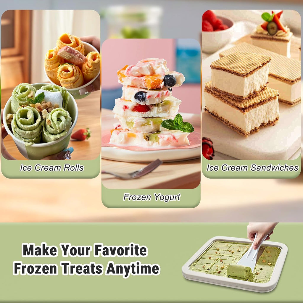 Rolled Ice Cream Maker with Lid and 2 Spatulas