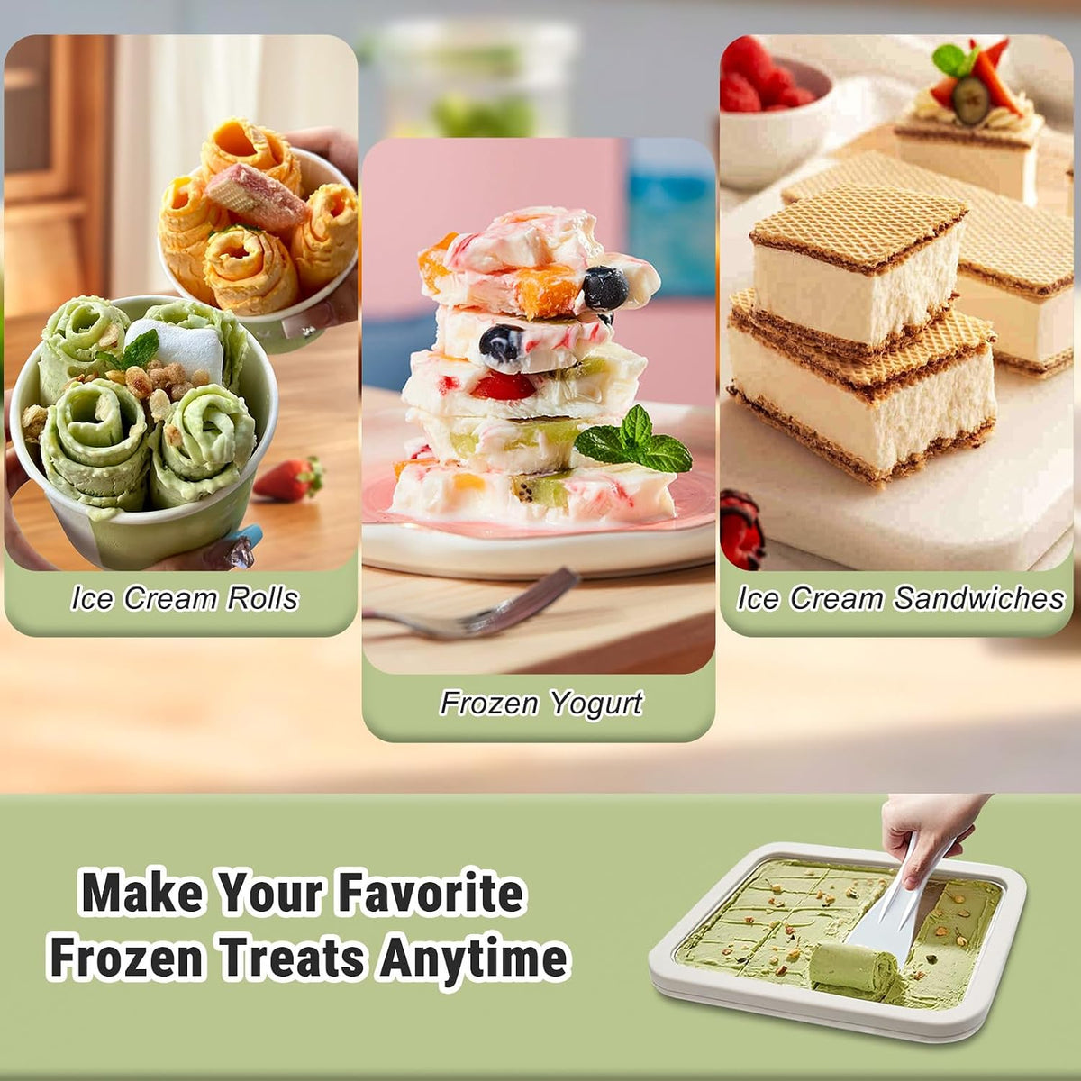 Rolled Ice Cream Maker with Lid and 2 Spatulas
