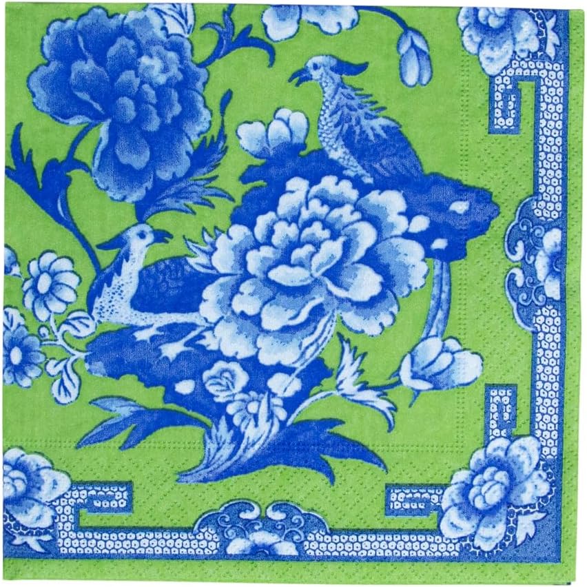 Green And Blue Plate Paper Cocktail Napkins - 20 Per Package