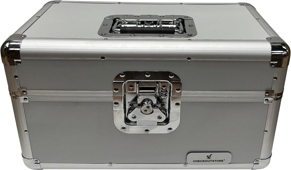 Silver Aluminum 7" 45 RPM Record Storage Box (Holds Up to 200 Records)