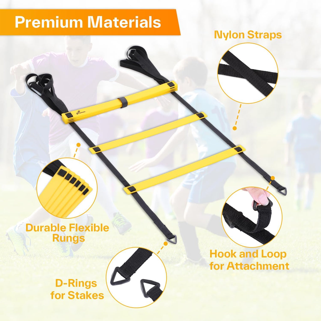 Agility Ladder Speed Training Set 12 Rungs 20ft Detachable Exercise Ladders in 2pcs (6 rungs Each) with Ground Stakes
