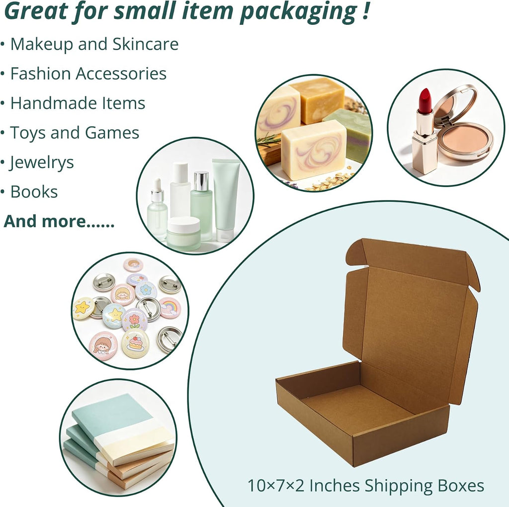 10 x7 x2 inches Corrugated Shipping Boxes, Brown Cardboard Mailers, 28 Pack