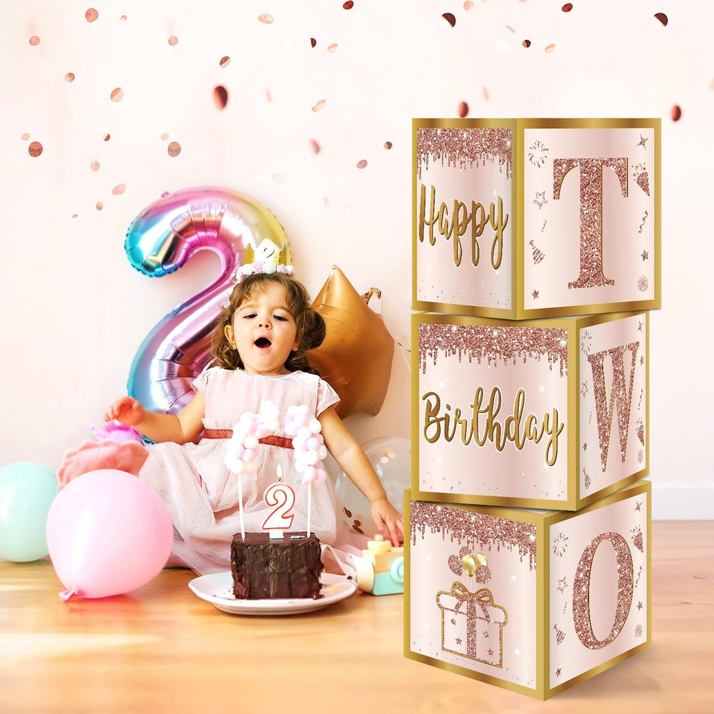 3Pcs 2nd Birthday Decorations Balloon Gift Boxes for Girls