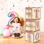 3Pcs 2nd Birthday Decorations Balloon Gift Boxes for Girls